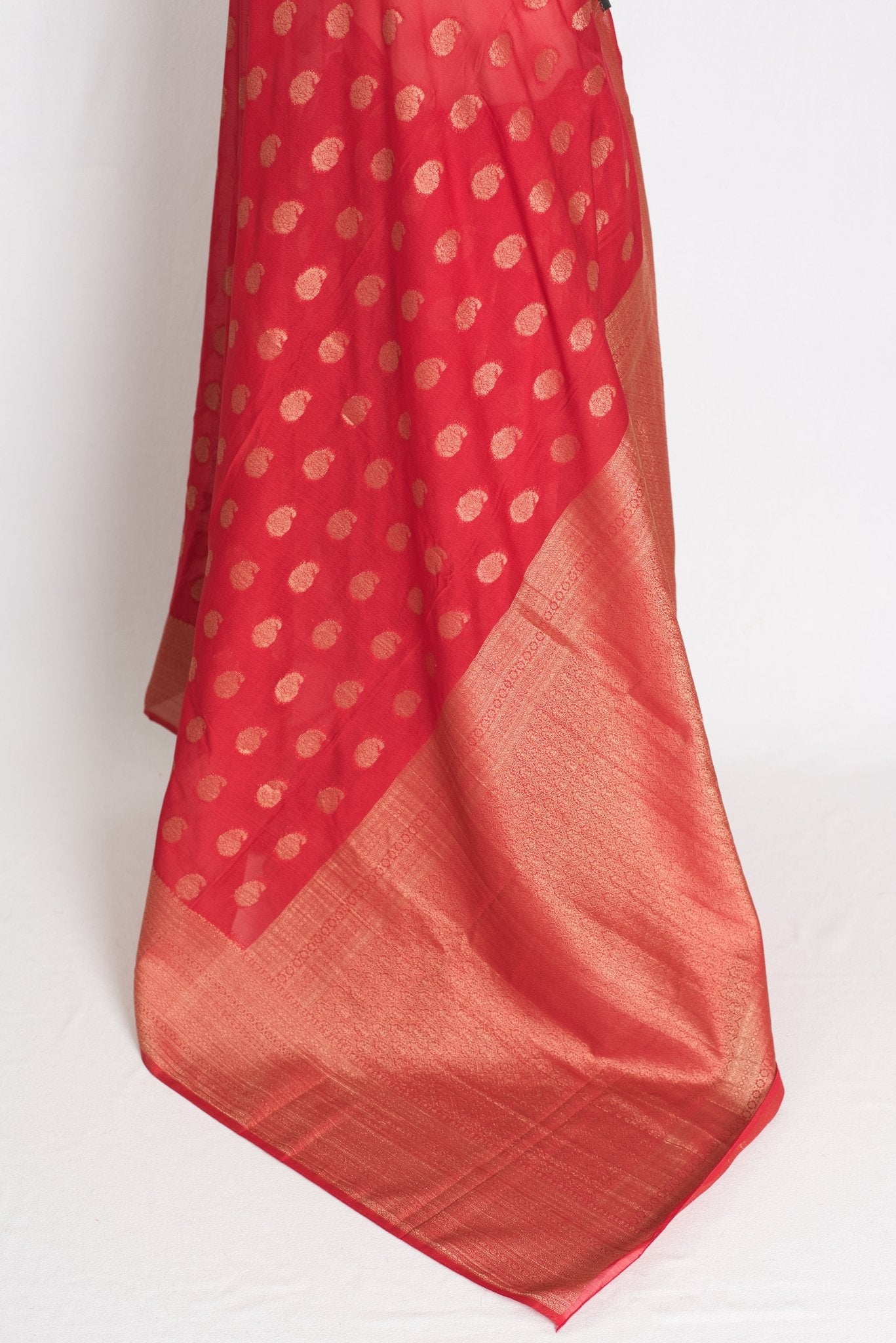Gauri : Semi Georgette Budget Friendly Red Banarasi Saree