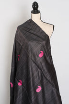 Gemini: Charcoal Black Gicha Tussar Silk Saree with Embroidery