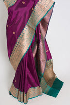 Giri : Silk Mark Certified Banarasi Saree in Eggplant Purple and Green