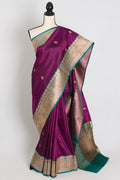 Giri : Silk Mark Certified Banarasi Saree in Eggplant Purple and Green