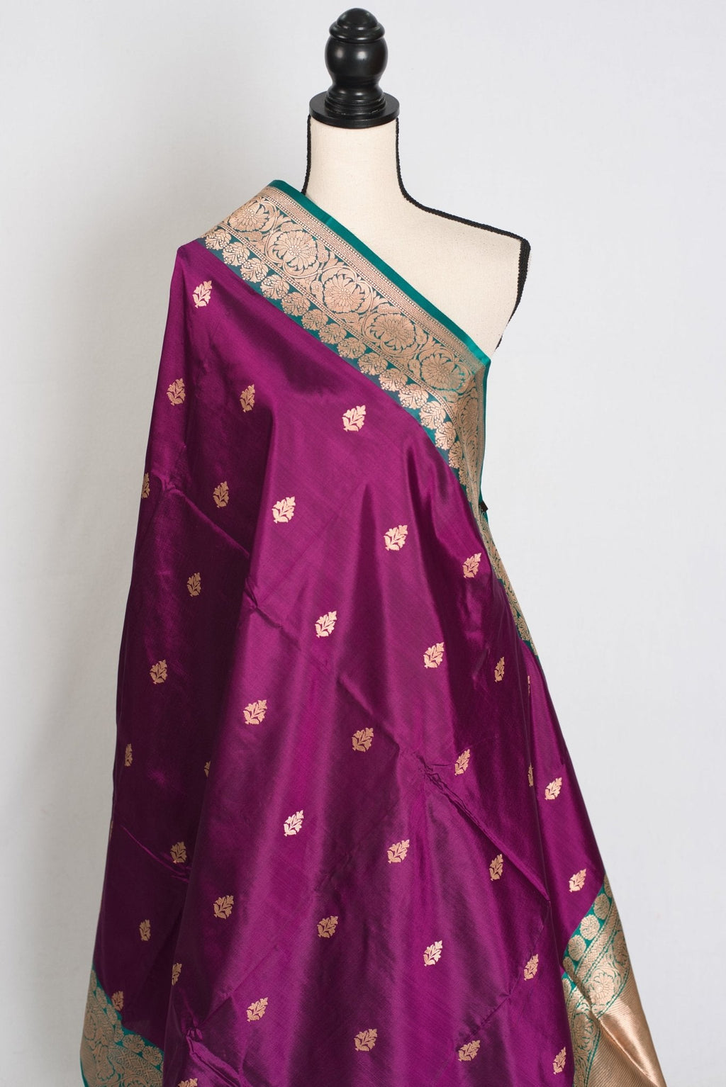 Giri : Silk Mark Certified Banarasi Saree in Eggplant Purple and Green