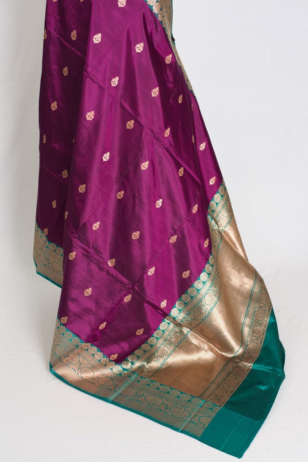 Giri : Silk Mark Certified Banarasi Saree in Eggplant Purple and Green