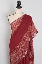 Gitanjali: Rust Brown Hand Block Printed Saree | Soft Linen Cotton