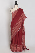 Gitanjali: Rust Brown Hand Block Printed Saree | Soft Linen Cotton