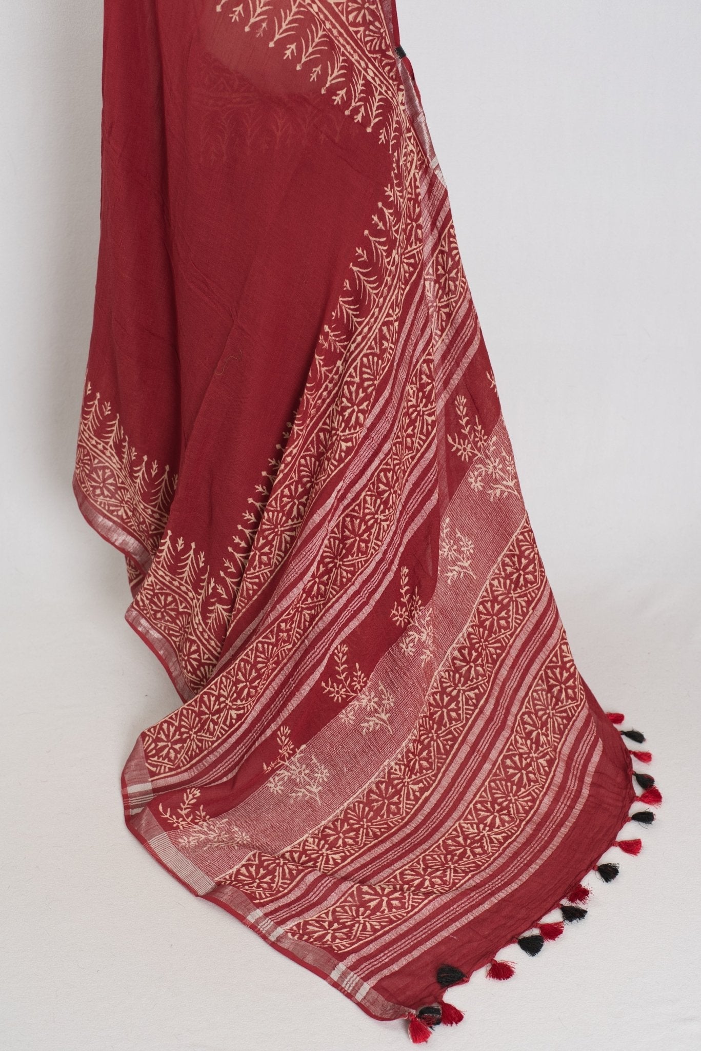 Gitanjali: Rust Brown Hand Block Printed Saree | Soft Linen Cotton
