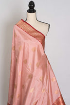 Gouri : Certified Katan Silk Banarasi Saree in Dusty Pink and Red