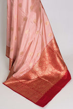 Gouri : Certified Katan Silk Banarasi Saree in Dusty Pink and Red