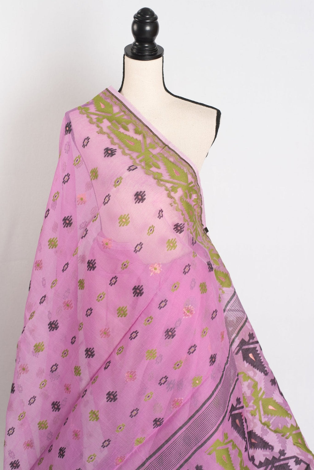 Hema : Purple Blended Soft Cotton Jamdani Bengali Saree with Ganga Jamuna Border