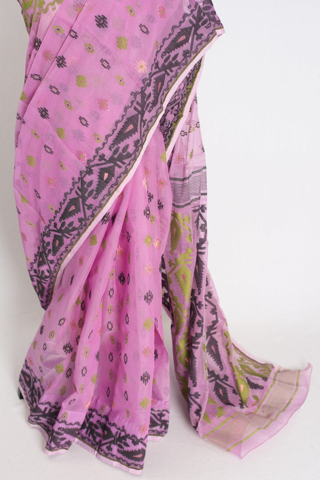 Hema : Purple Blended Soft Cotton Jamdani Bengali Saree with Ganga Jamuna Border