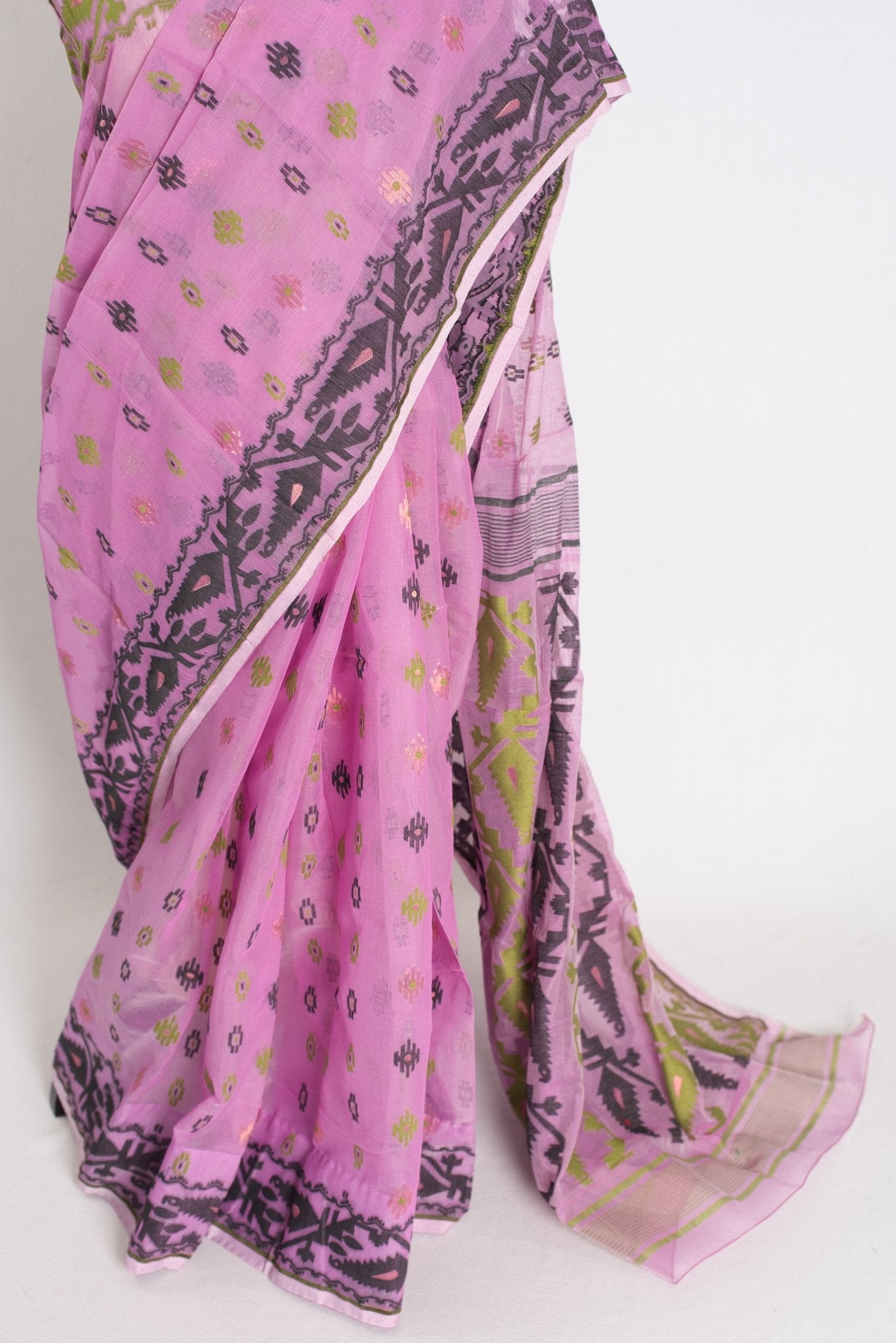 Hema : Purple Blended Soft Cotton Jamdani Bengali Saree with Ganga Jamuna Border