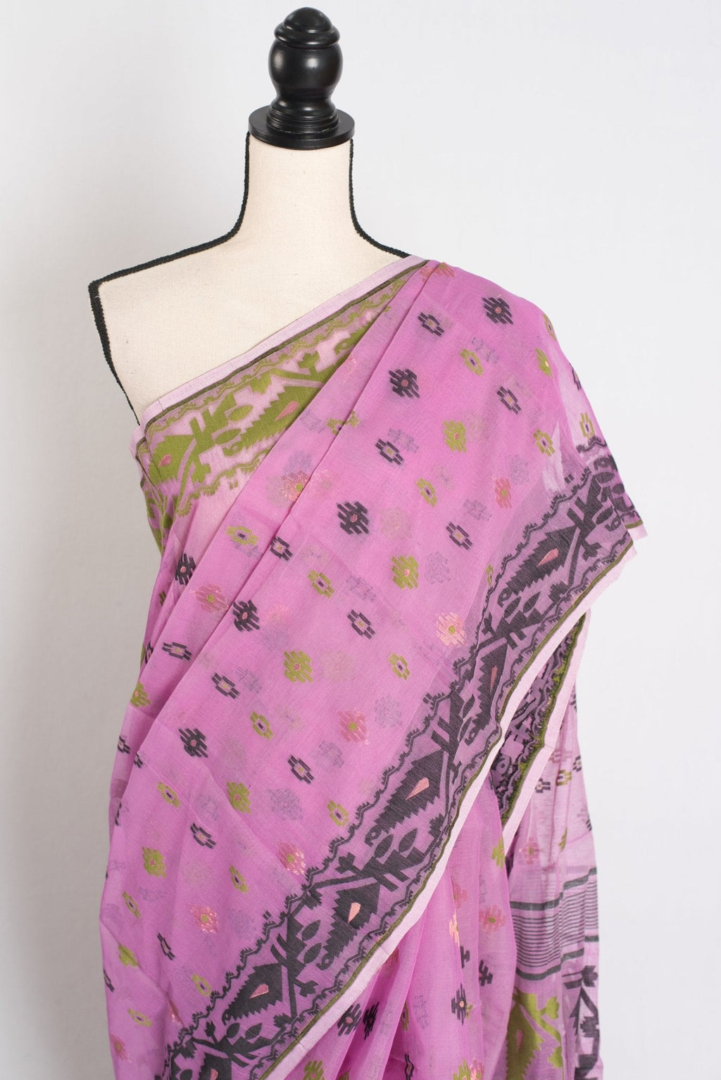 Hema : Purple Blended Soft Cotton Jamdani Bengali Saree with Ganga Jamuna Border