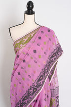 Hema : Purple Blended Soft Cotton Jamdani Bengali Saree with Ganga Jamuna Border