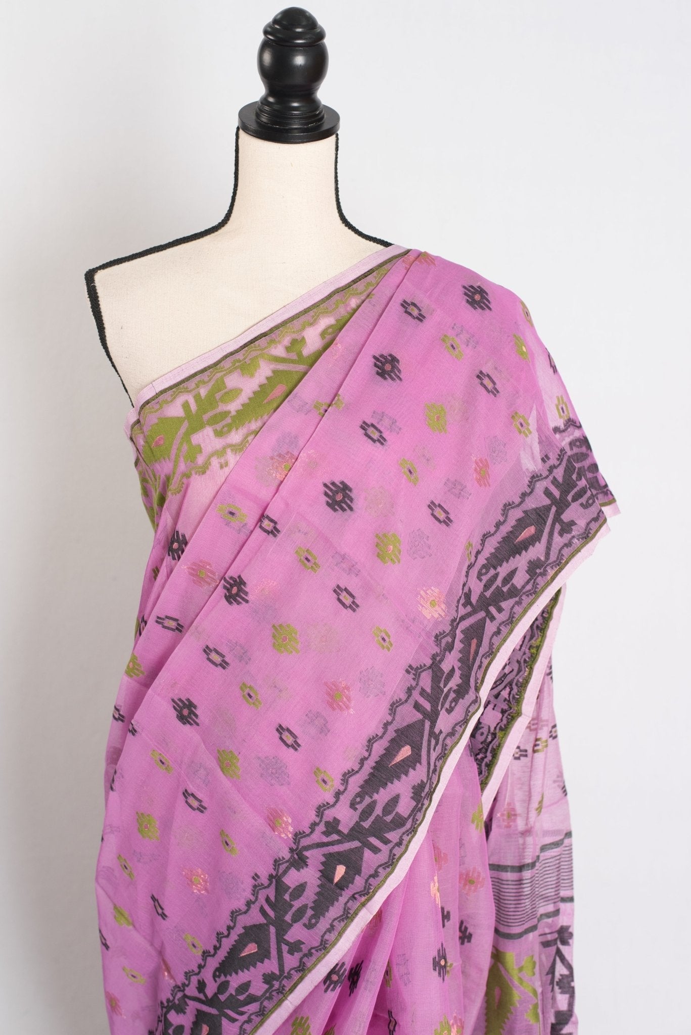 Hema : Purple Blended Soft Cotton Jamdani Bengali Saree with Ganga Jamuna Border