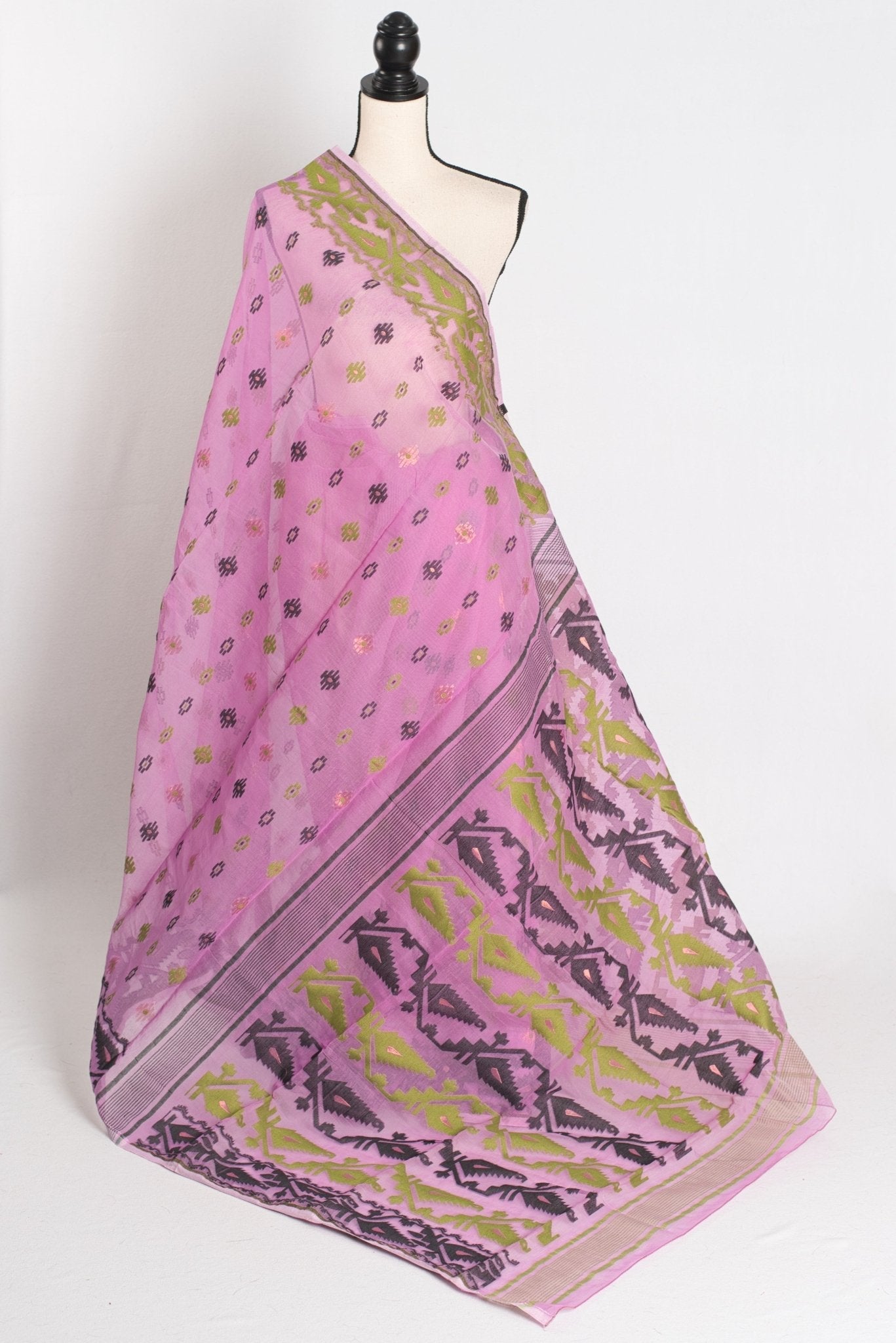 Hema : Purple Blended Soft Cotton Jamdani Bengali Saree with Ganga Jamuna Border