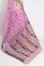 Hema : Purple Blended Soft Cotton Jamdani Bengali Saree with Ganga Jamuna Border