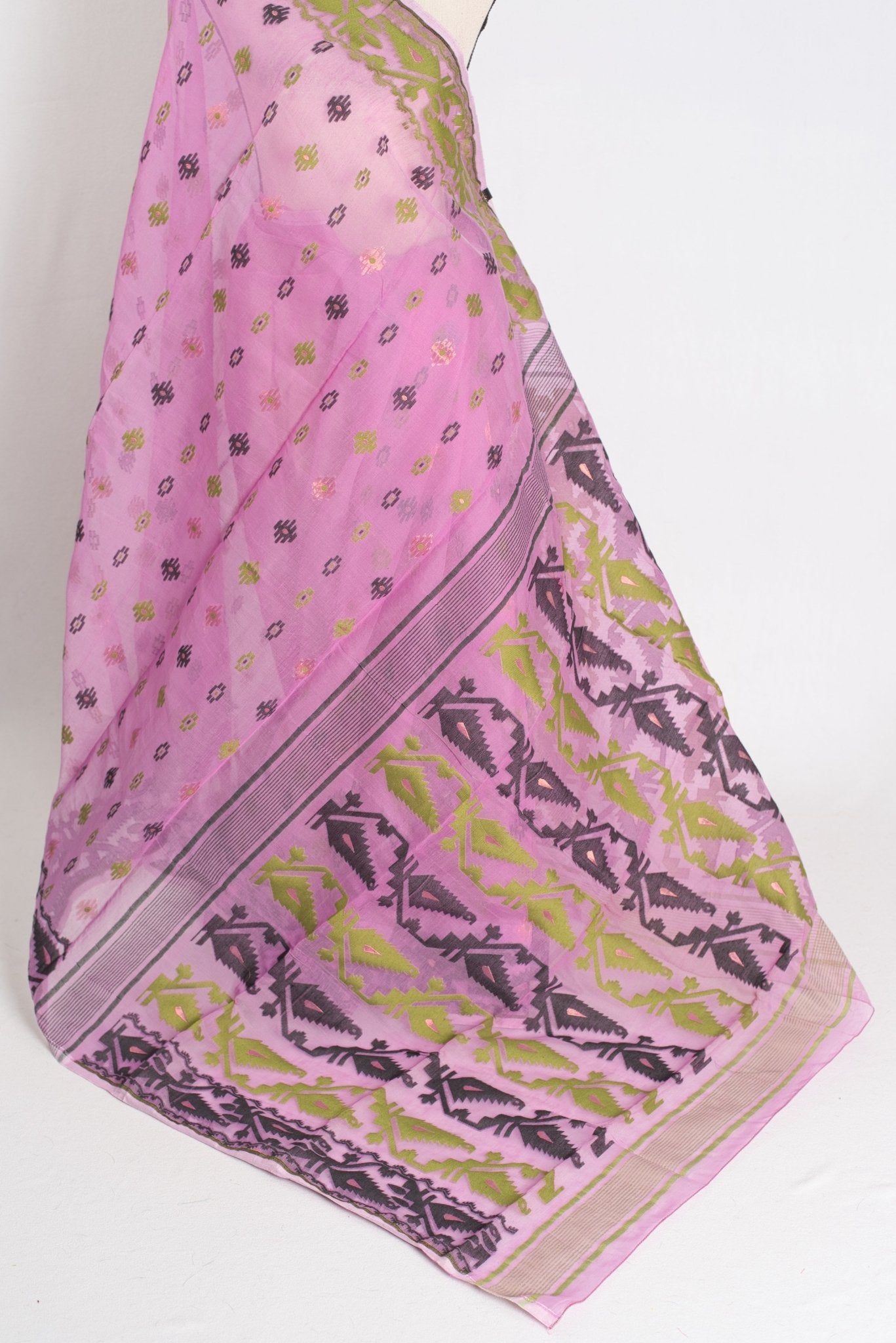 Hema : Purple Blended Soft Cotton Jamdani Bengali Saree with Ganga Jamuna Border