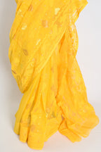 Hriti : Bright Yellow Blended Soft Cotton Jamdani Bengali Saree