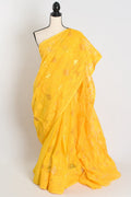 Hriti : Bright Yellow Blended Soft Cotton Jamdani Bengali Saree