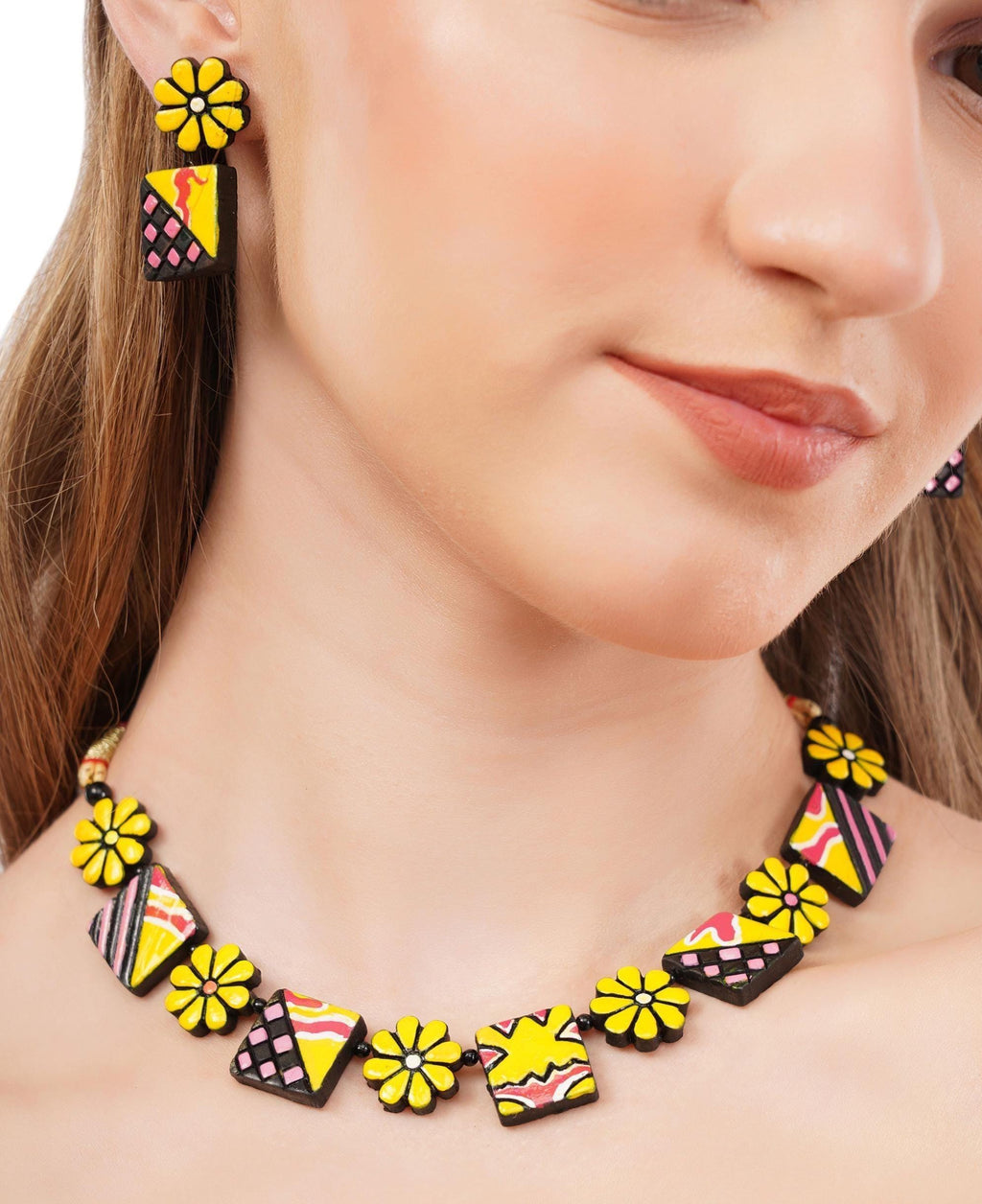 Floral Terracotta Clay Choker Jewelry Set
