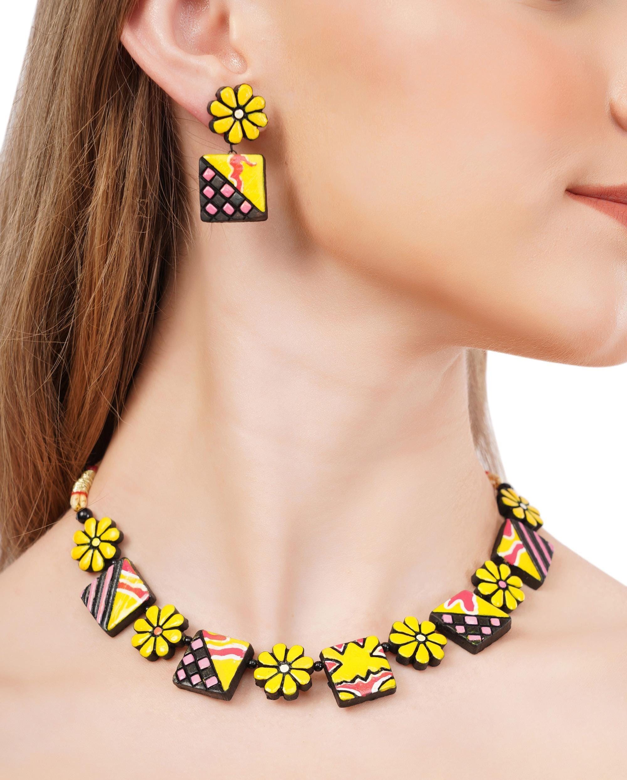 Floral Terracotta Clay Choker Jewelry Set