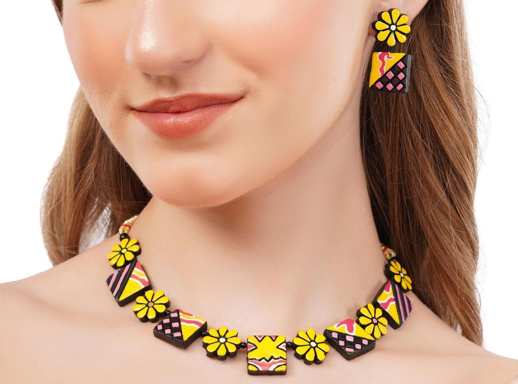 Floral Terracotta Clay Choker Jewelry Set