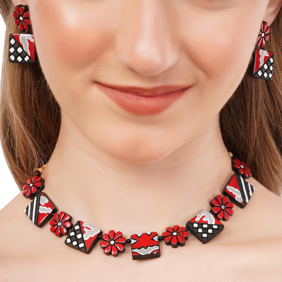 Floral Terracotta Clay Choker Jewelry Set