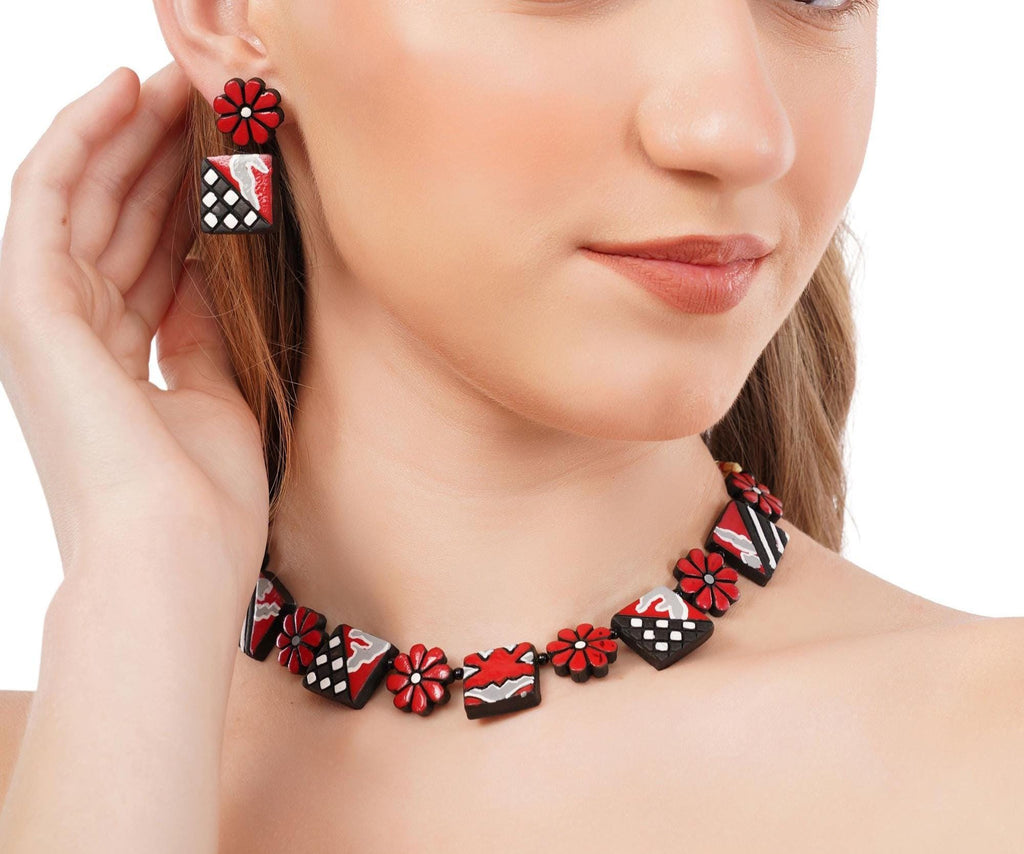 Floral Terracotta Clay Choker Jewelry Set