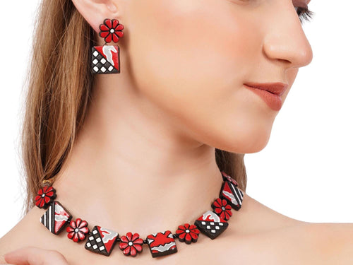 Floral Terracotta Clay Choker Jewelry Set