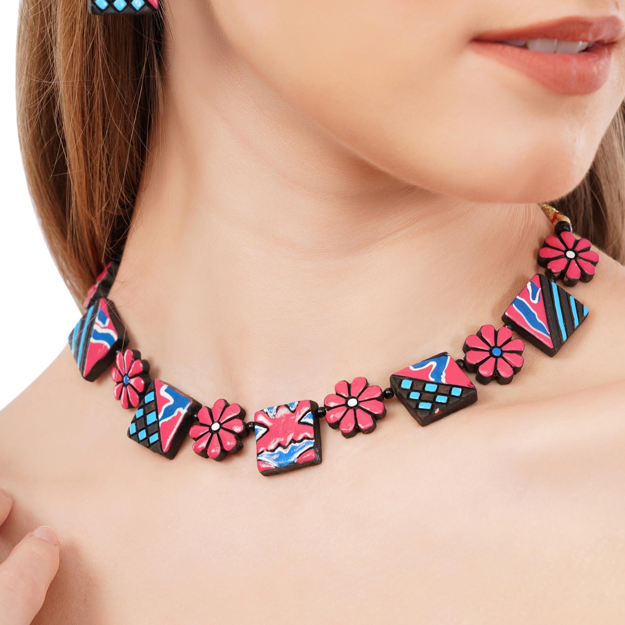 Floral Terracotta Clay Choker Jewelry Set