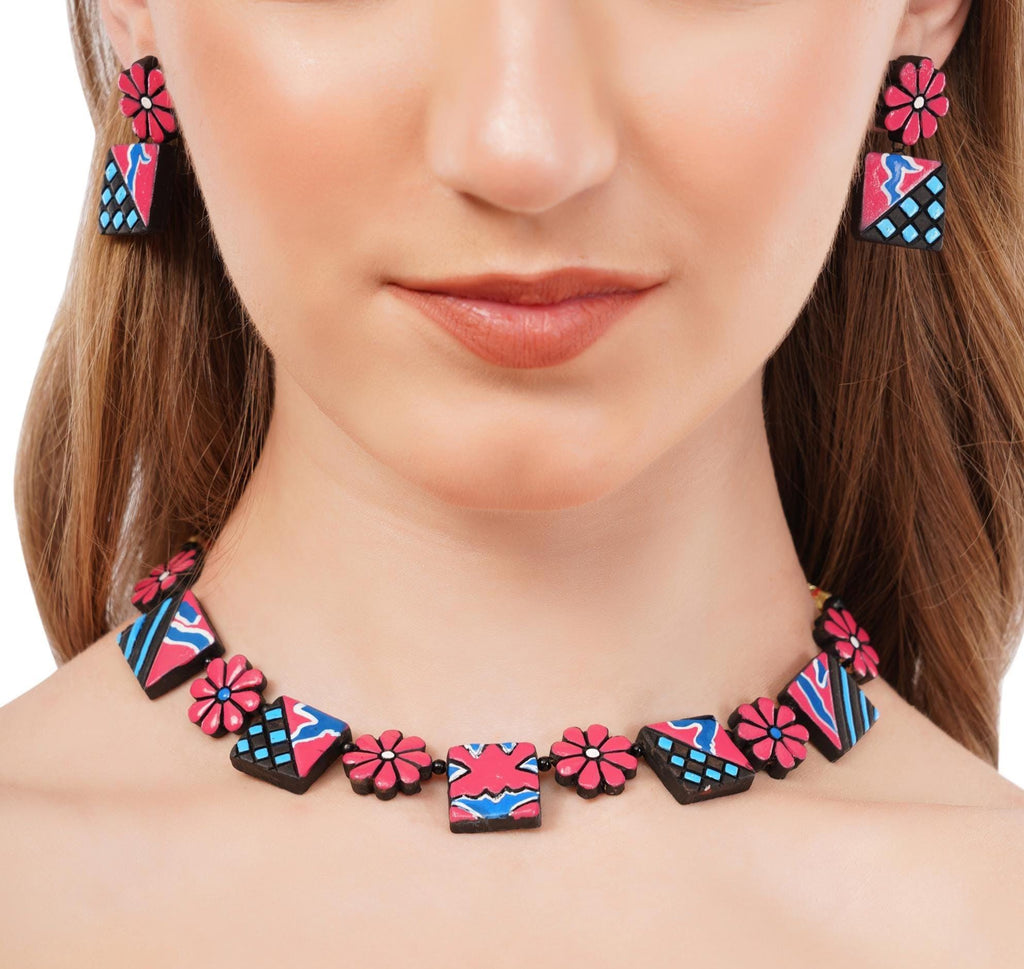 Floral Terracotta Clay Choker Jewelry Set