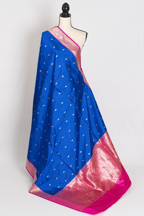 Ila : Certified Silk Banarasi Saree in Royal Blue and Dark Pink
