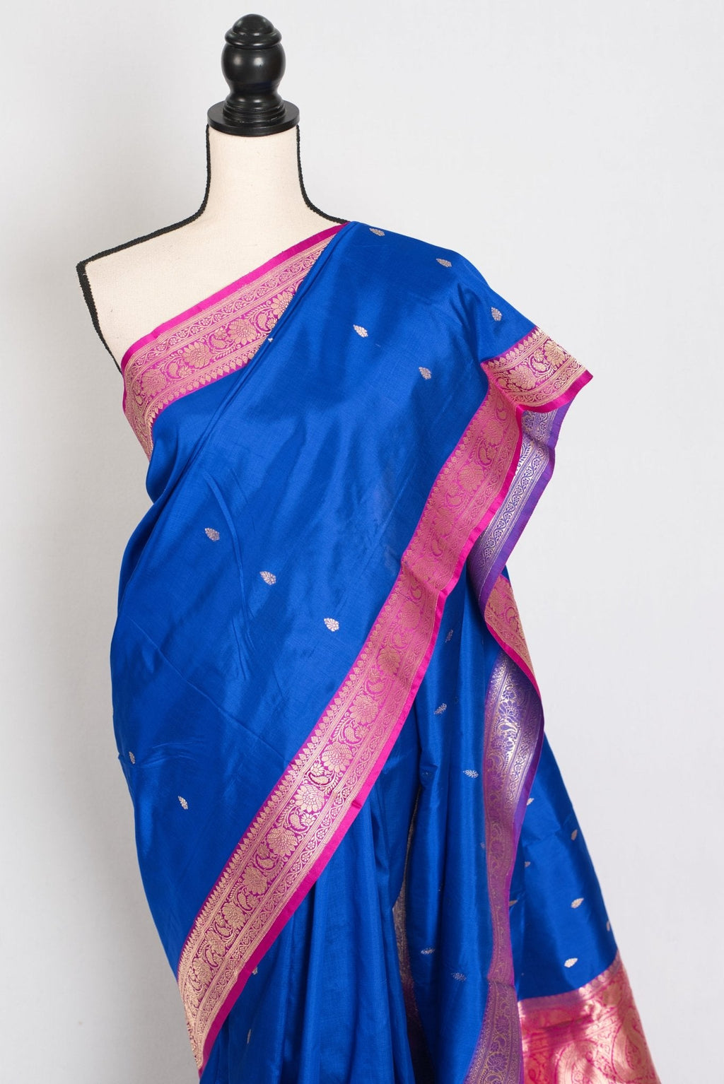 Ila : Certified Silk Banarasi Saree in Royal Blue and Dark Pink