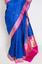 Ila : Certified Silk Banarasi Saree in Royal Blue and Dark Pink