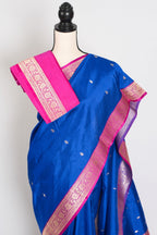 Ila : Certified Silk Banarasi Saree in Royal Blue and Dark Pink