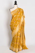 Ira: Muga Tussar Banarasi Silk Saree | Floral Woven Design | Silk Mark Certified