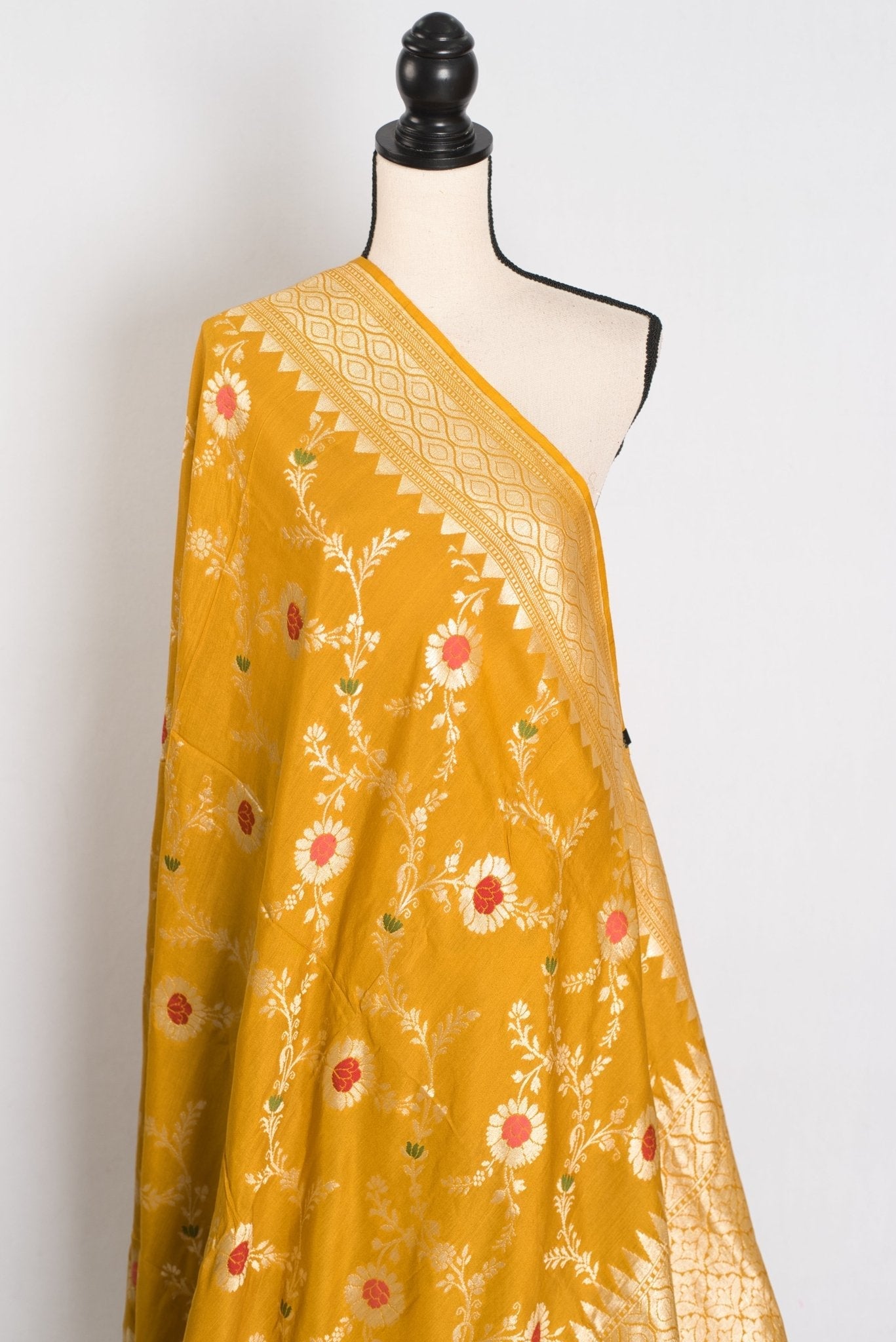 Ira: Muga Tussar Banarasi Silk Saree | Floral Woven Design | Silk Mark Certified