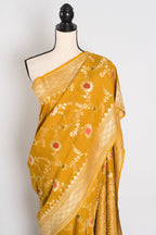 Ira: Muga Tussar Banarasi Silk Saree | Floral Woven Design | Silk Mark Certified