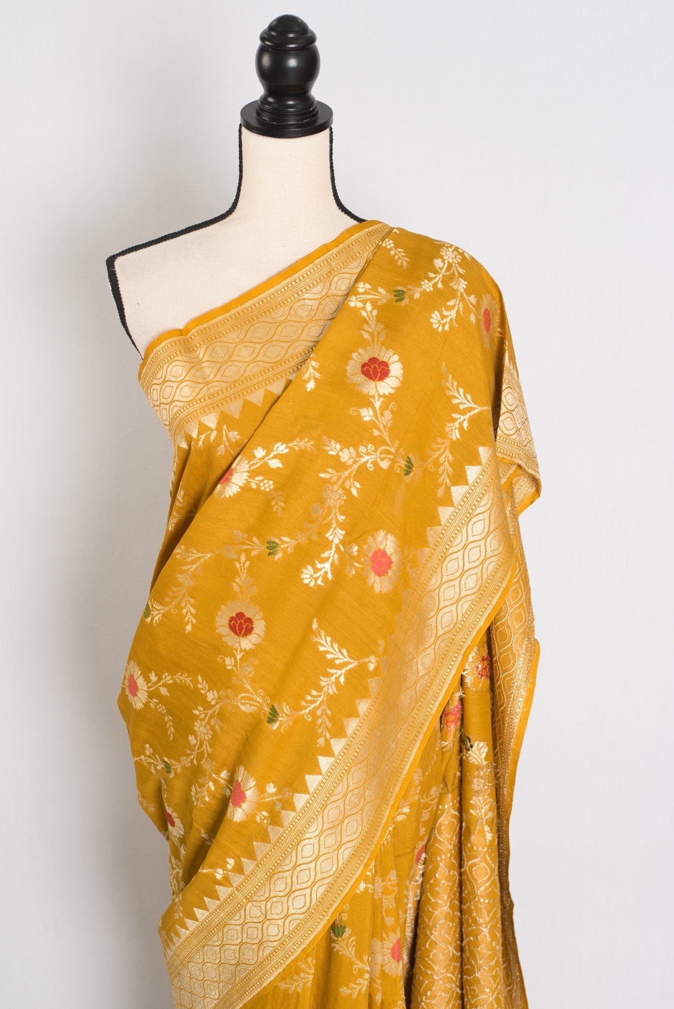 Ira: Muga Tussar Banarasi Silk Saree | Floral Woven Design | Silk Mark Certified
