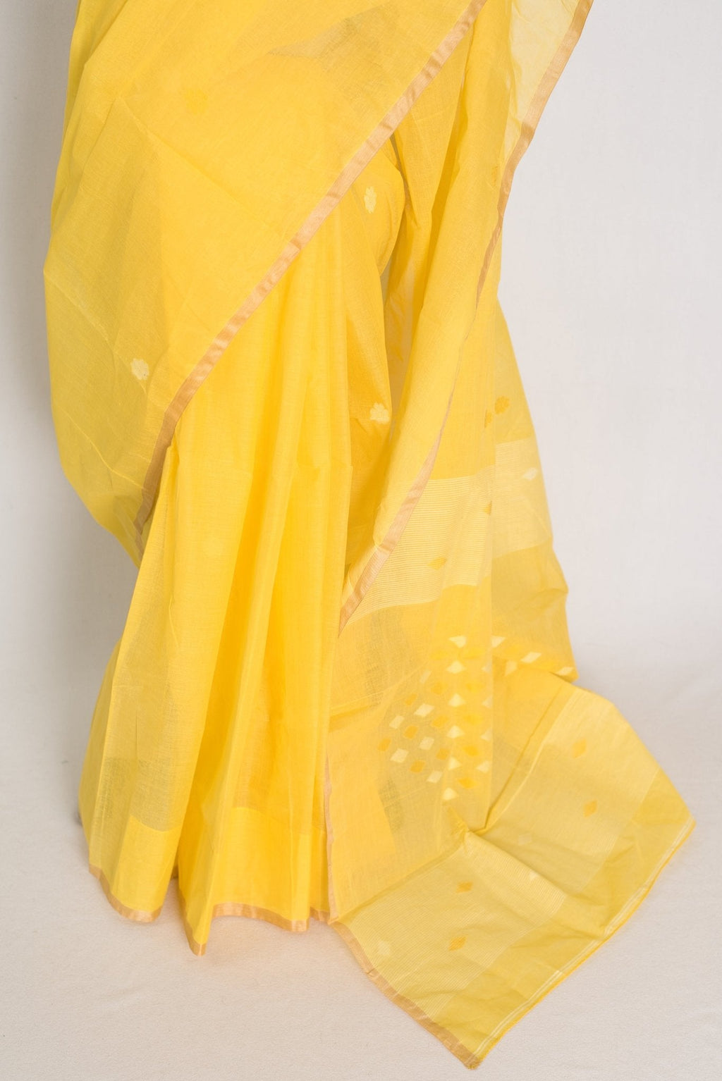 Ira: Pure Cotton Bengal Handloom Jamdani Saree in Yellow | Bengali Tant