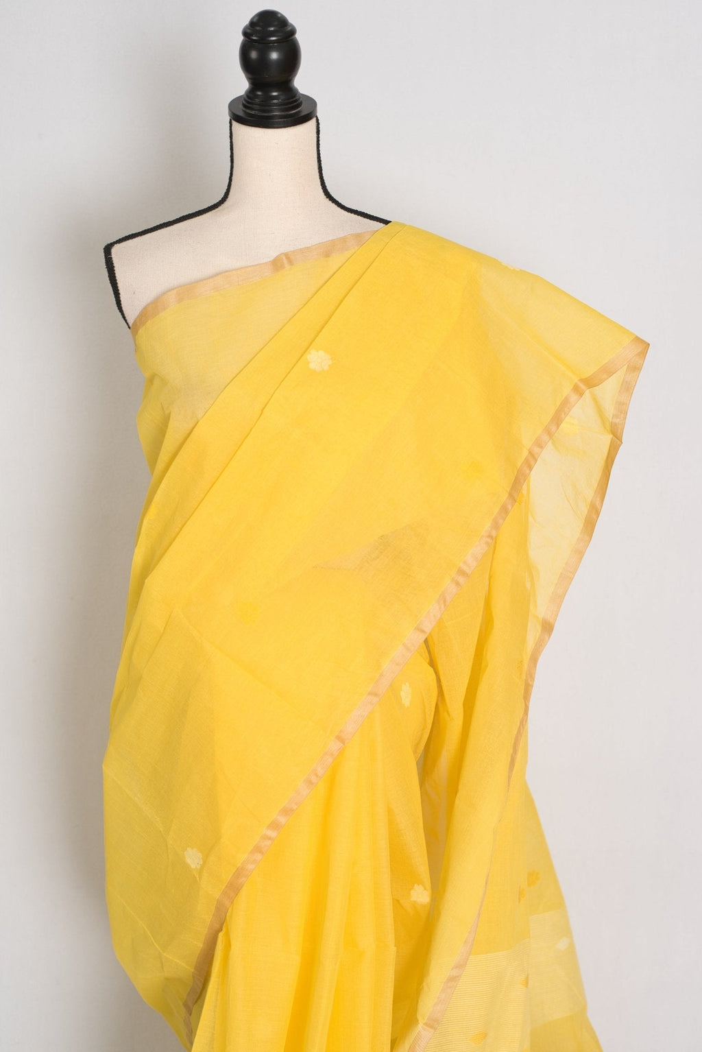 Ira: Pure Cotton Bengal Handloom Jamdani Saree in Yellow | Bengali Tant