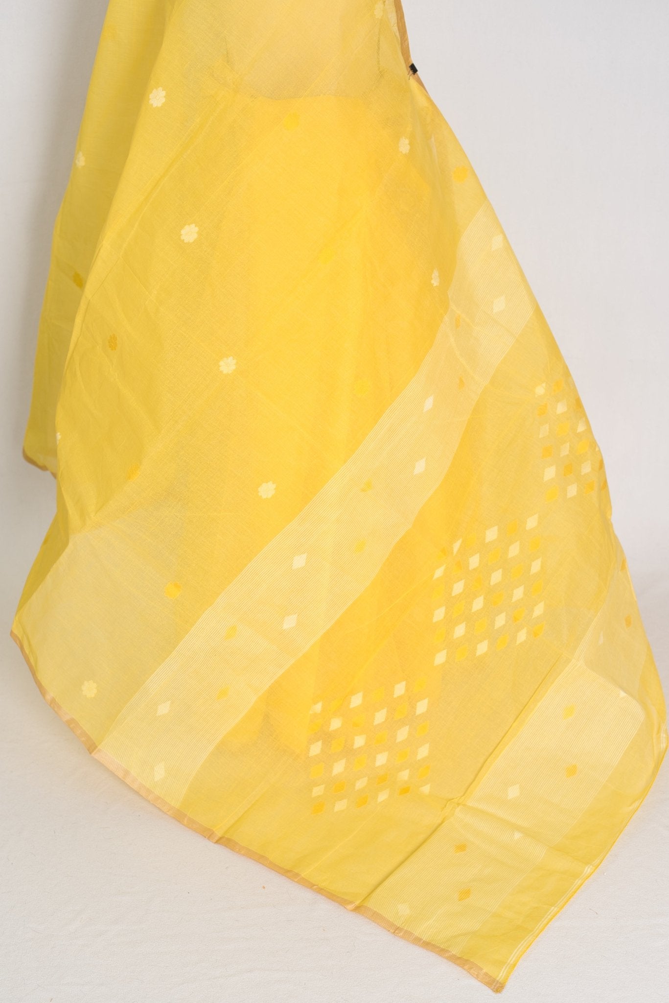 Ira: Pure Cotton Bengal Handloom Jamdani Saree in Yellow | Bengali Tant