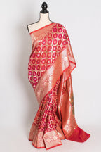 Ishq : Exclusive Coral Pink Bridal Banarasi Saree with Minakari Jaal Weaving