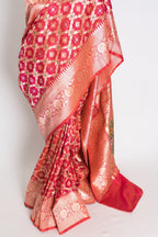 Ishq : Exclusive Coral Pink Bridal Banarasi Saree with Minakari Jaal Weaving