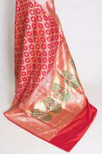 Ishq : Exclusive Coral Pink Bridal Banarasi Saree with Minakari Jaal Weaving
