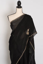 Kajal: Black & Gold Glass Tissue Cut Dana Embroidery Saree