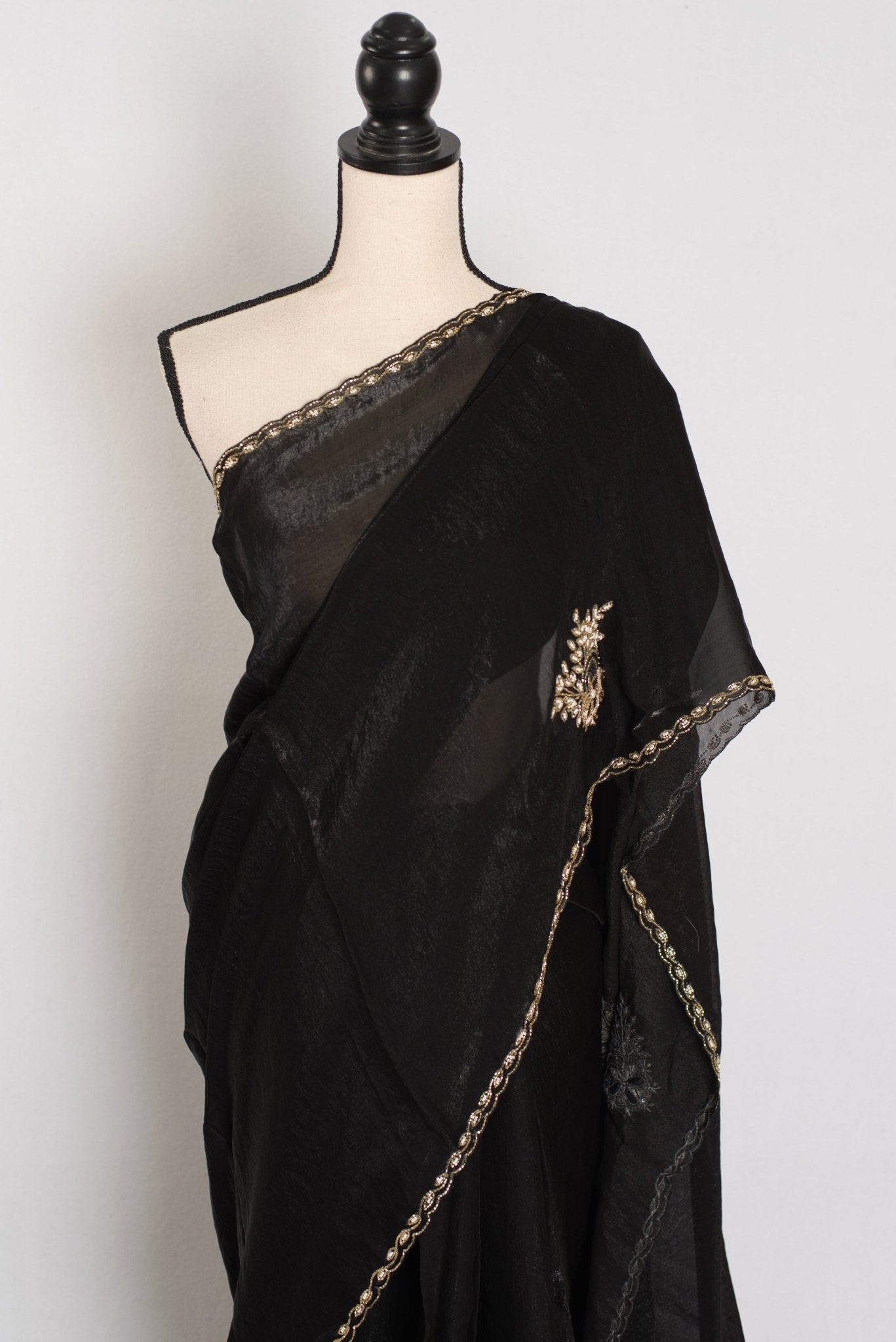 Kajal: Black & Gold Glass Tissue Cut Dana Embroidery Saree