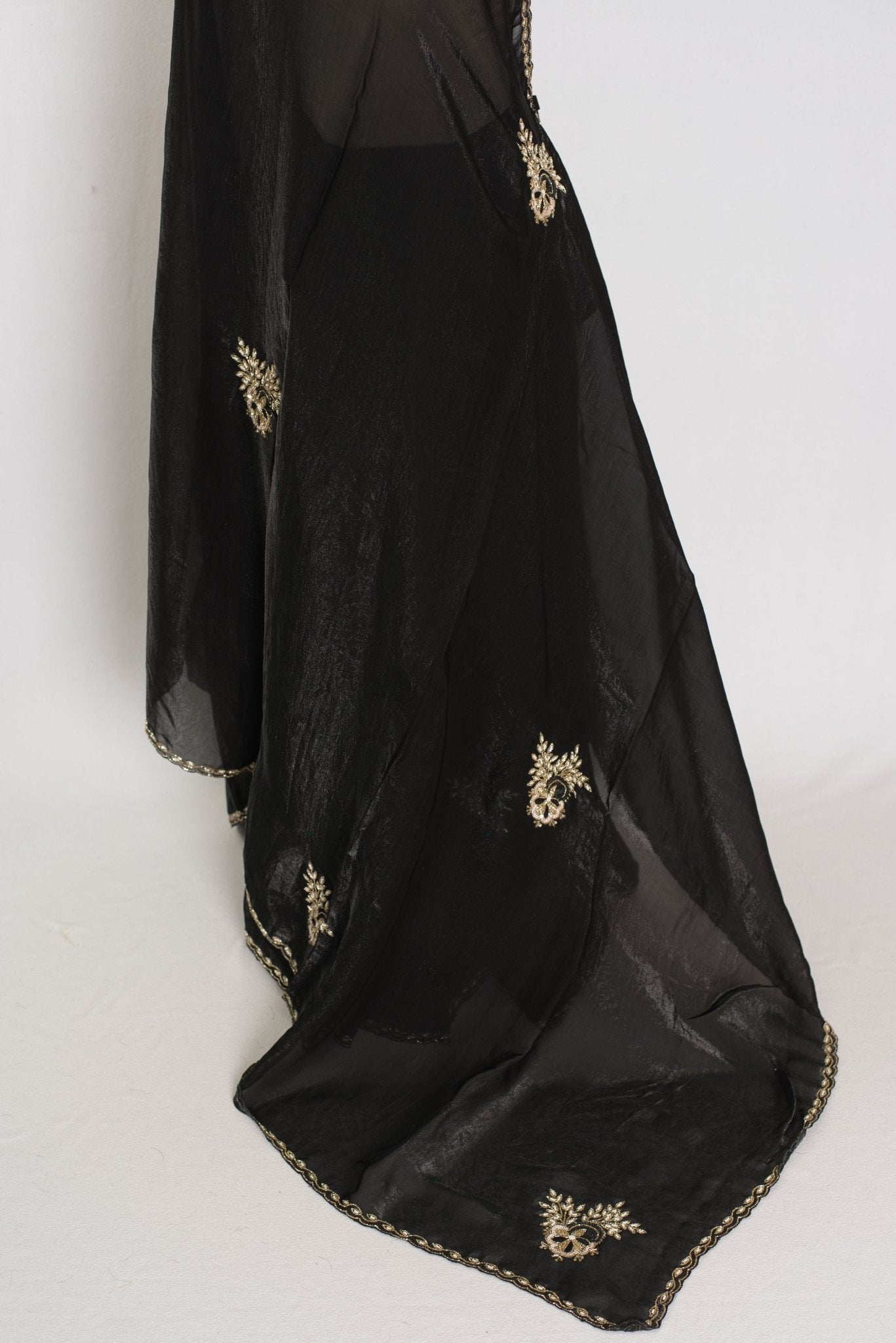 Kajal: Black & Gold Glass Tissue Cut Dana Embroidery Saree