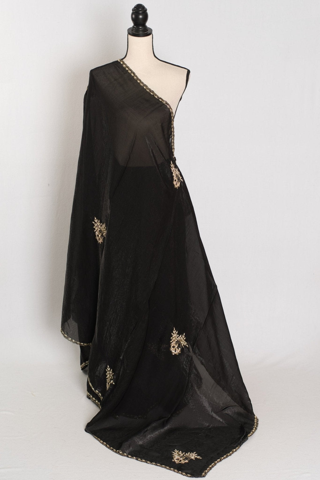 Kajal: Black & Gold Glass Tissue Cut Dana Embroidery Saree