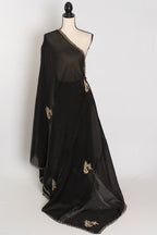 Kajal: Black & Gold Glass Tissue Cut Dana Embroidery Saree