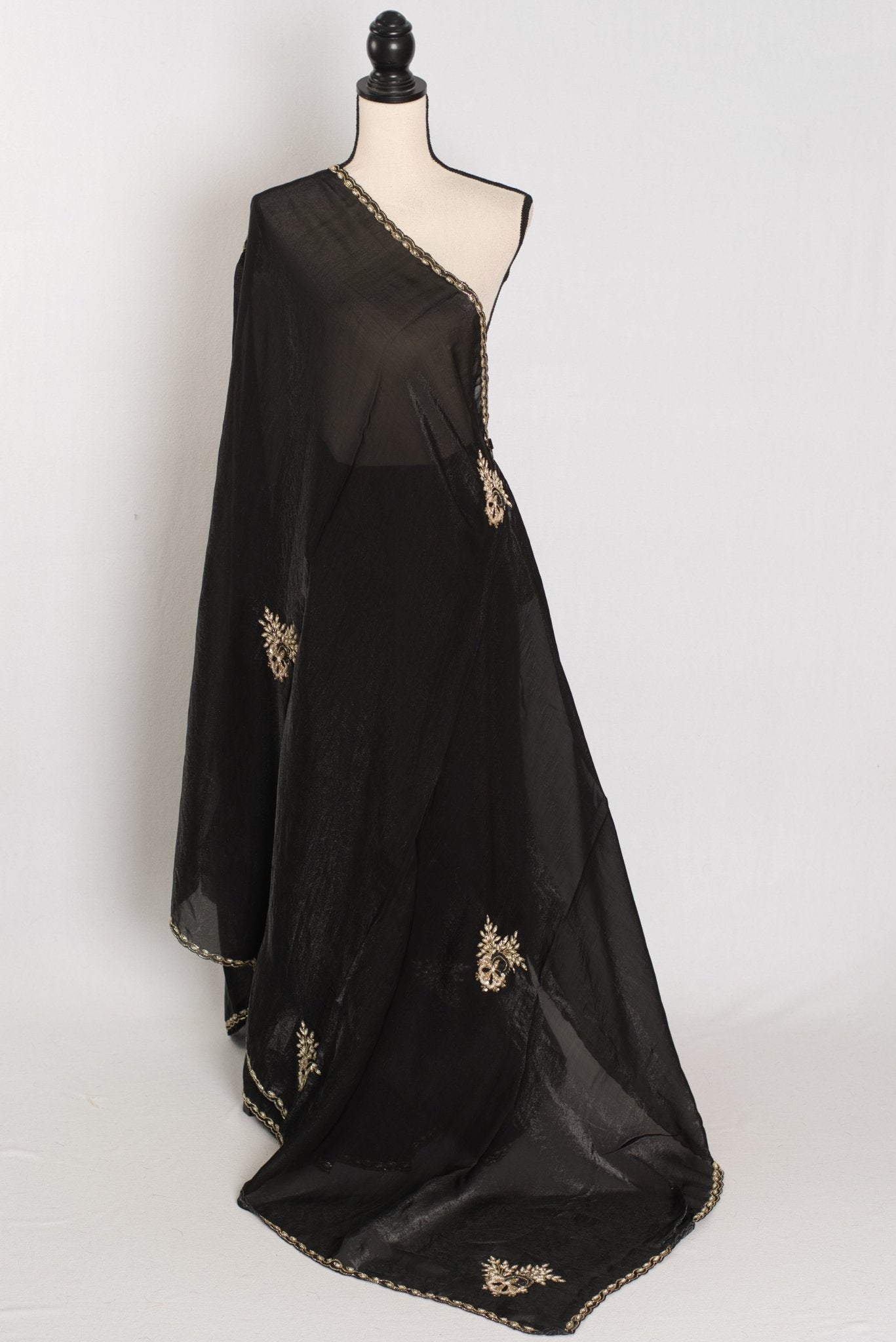 Kajal: Black & Gold Glass Tissue Cut Dana Embroidery Saree